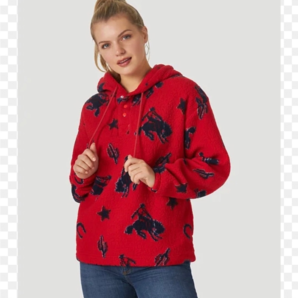 NWT WRANGLER RETRO BRONCO PRINT SHERPA HOODIE